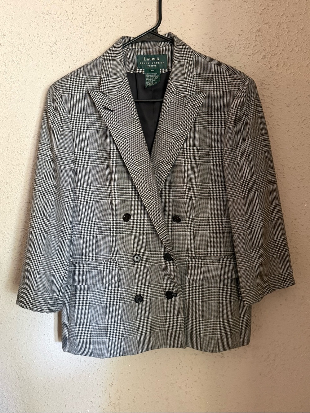 Ralph Lauren 100% Wool Glen Plaid Double Breasted Blazer 14P